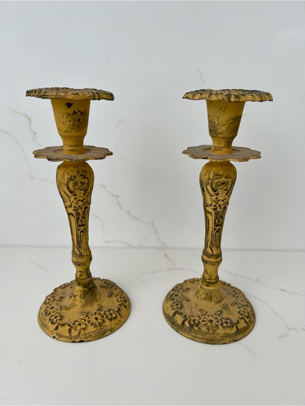 NWOT Yellow Shabby Chic Floral Metal Candle Holders - Set of 2